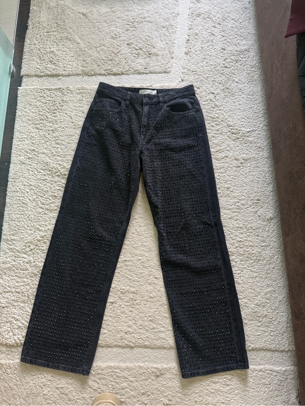 Dynamite Black High-Rise Straight Jeans with Stud Embellishment